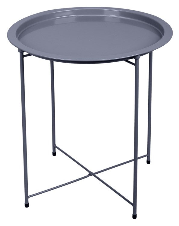 Składany stolik z tacą szary – praktyczny stolik ogrodowy i balkonowy